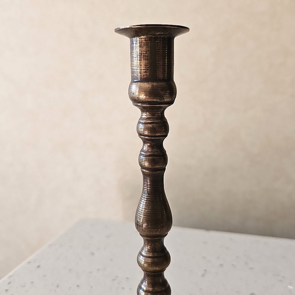 Vintage 7" Handcrafted Solid Brass Candlestick Holder Patina Square Bass - Picture 10 of 10